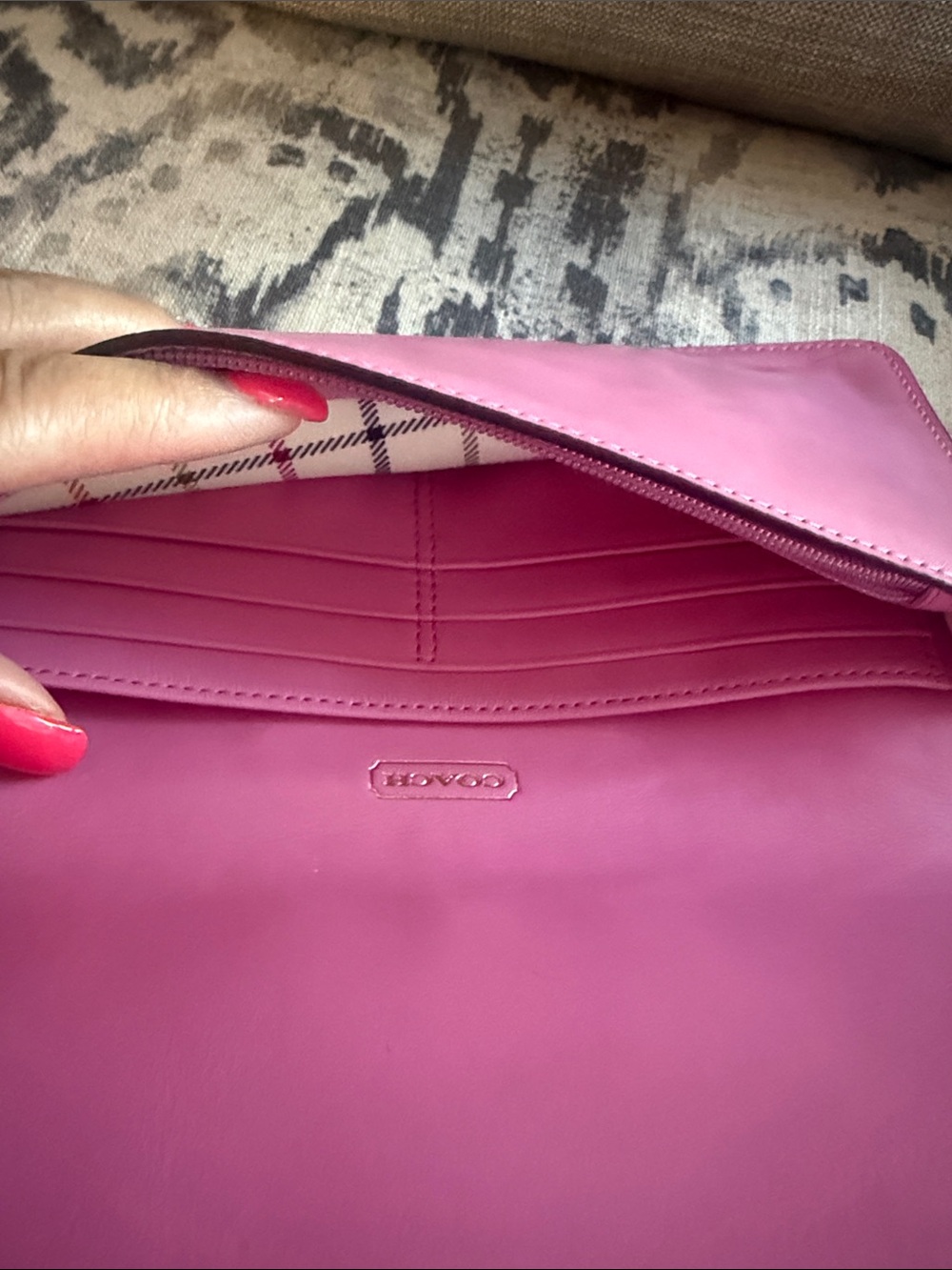 Coach Pink Leather Wristlet with Gold Buckle Accent - Picture 9 of 12